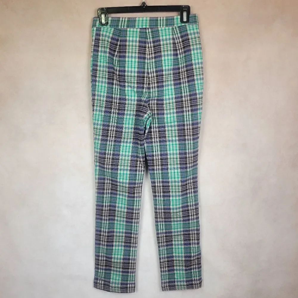 Urban Outfitters Tessa Green Blue Plaid High Waist Notched Ankle Pants Size 4 - Picture 5 of 9